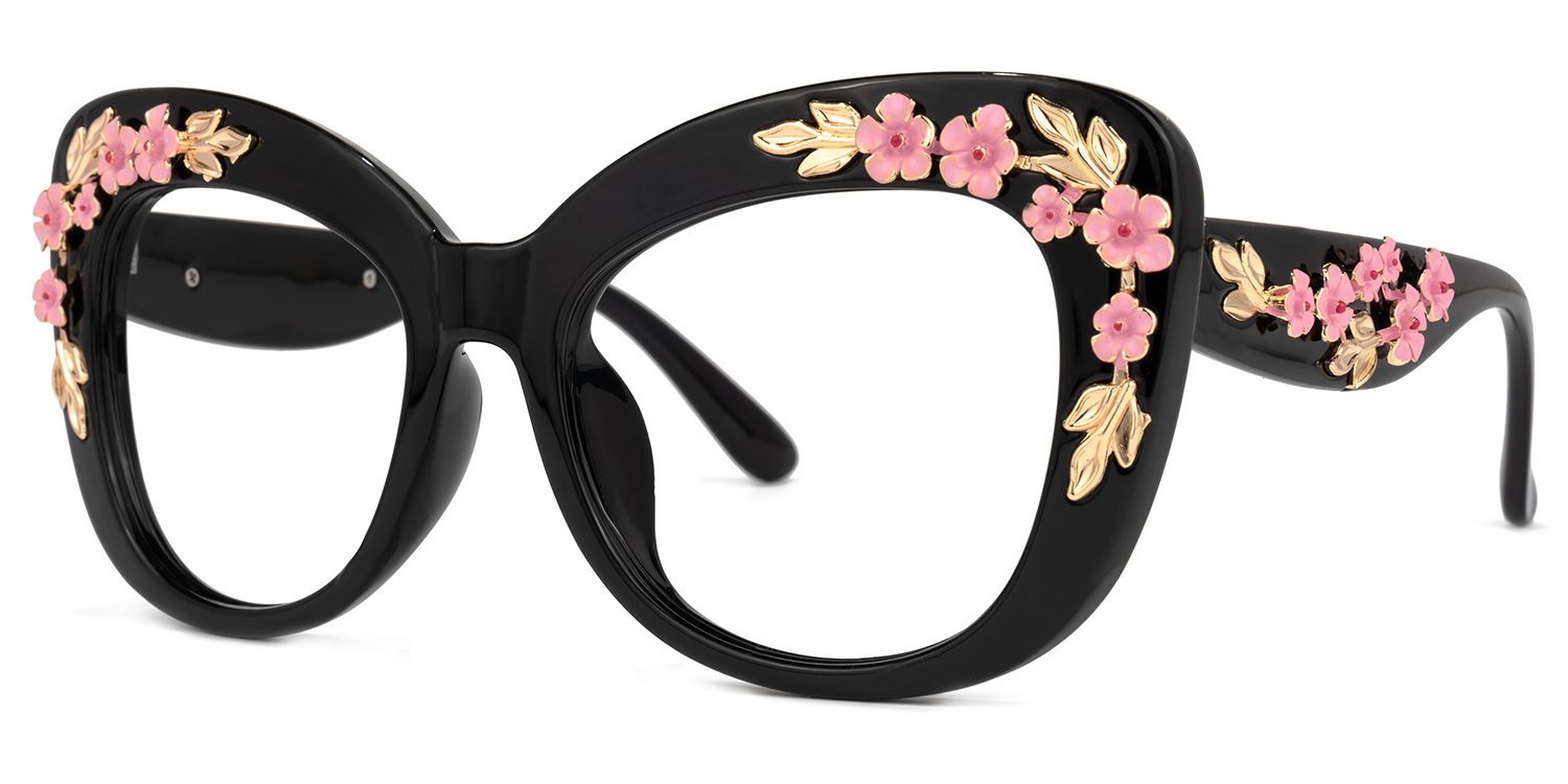 Bettina - Square Black Eyeglasses | Vooglam Front View