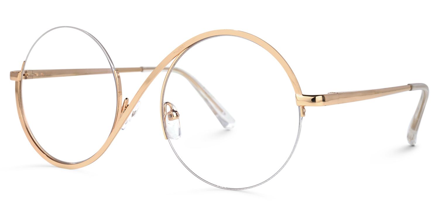 Manley - Elegant Gold Round Semi-Rim Glasses | Vooglam Front View