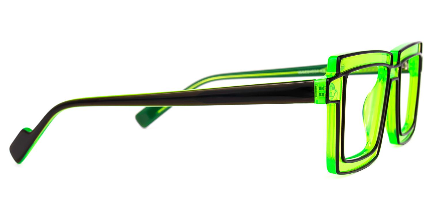 Joselyn - Rectangle Neon Green Funky Glasses by Vooglam - Product View 4