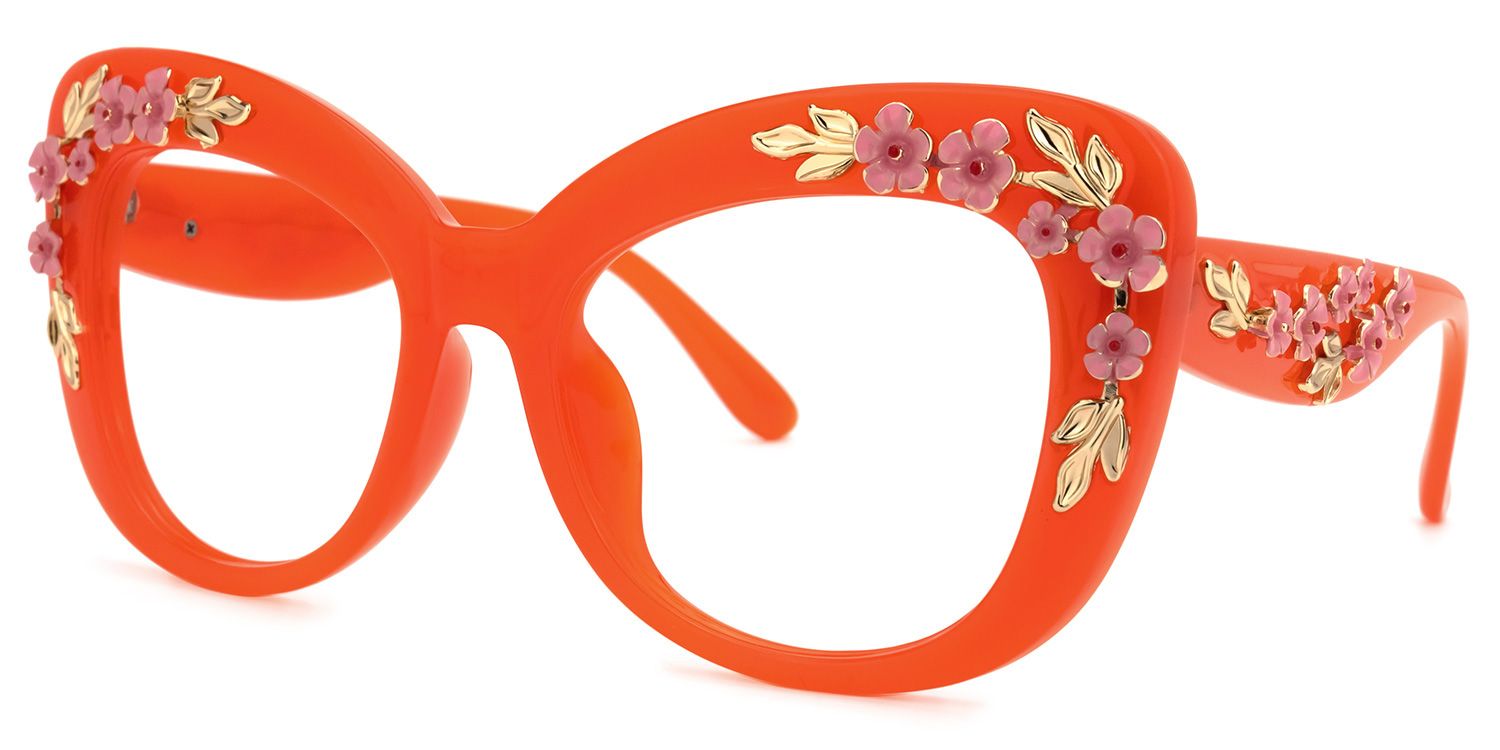 Bettina - Square Orange Eyeglasses | Vooglam Front View