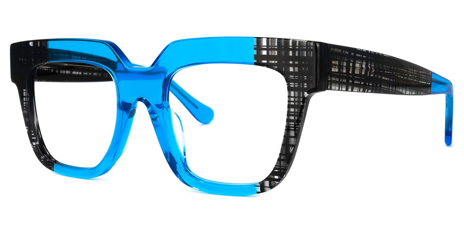 Square Blue Eyeglasses by Vooglam.com - Front View
