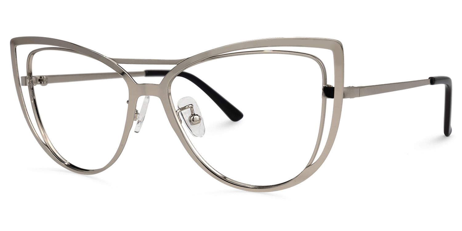 Roselyn - Cat Eye Silver Eyeglasses | Vooglam Front View