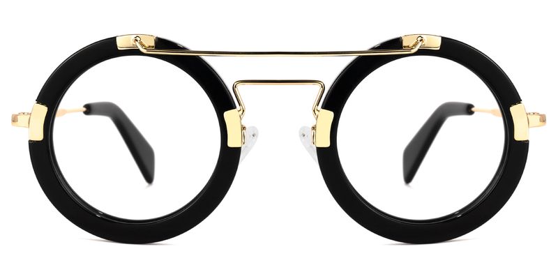 Perkins - Bold Round Black & Gold Retro Glasses