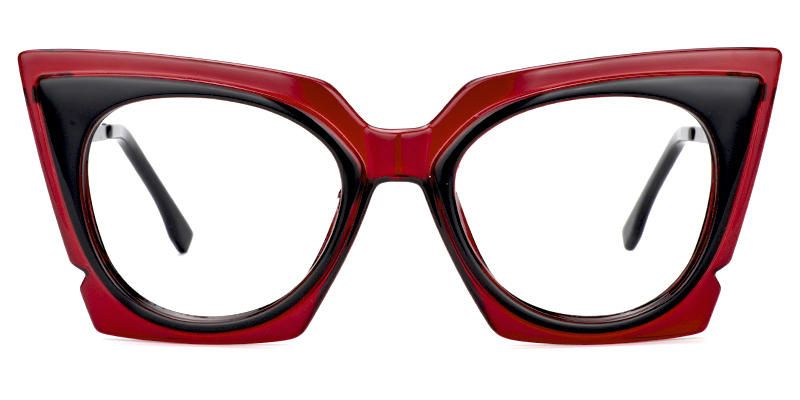 Steady Geometric Black/Red Eyeglasses│Vooglam Optical Glasses Front View