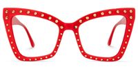 Cyndi - Square Red Eyeglasses | Vooglam Angle View