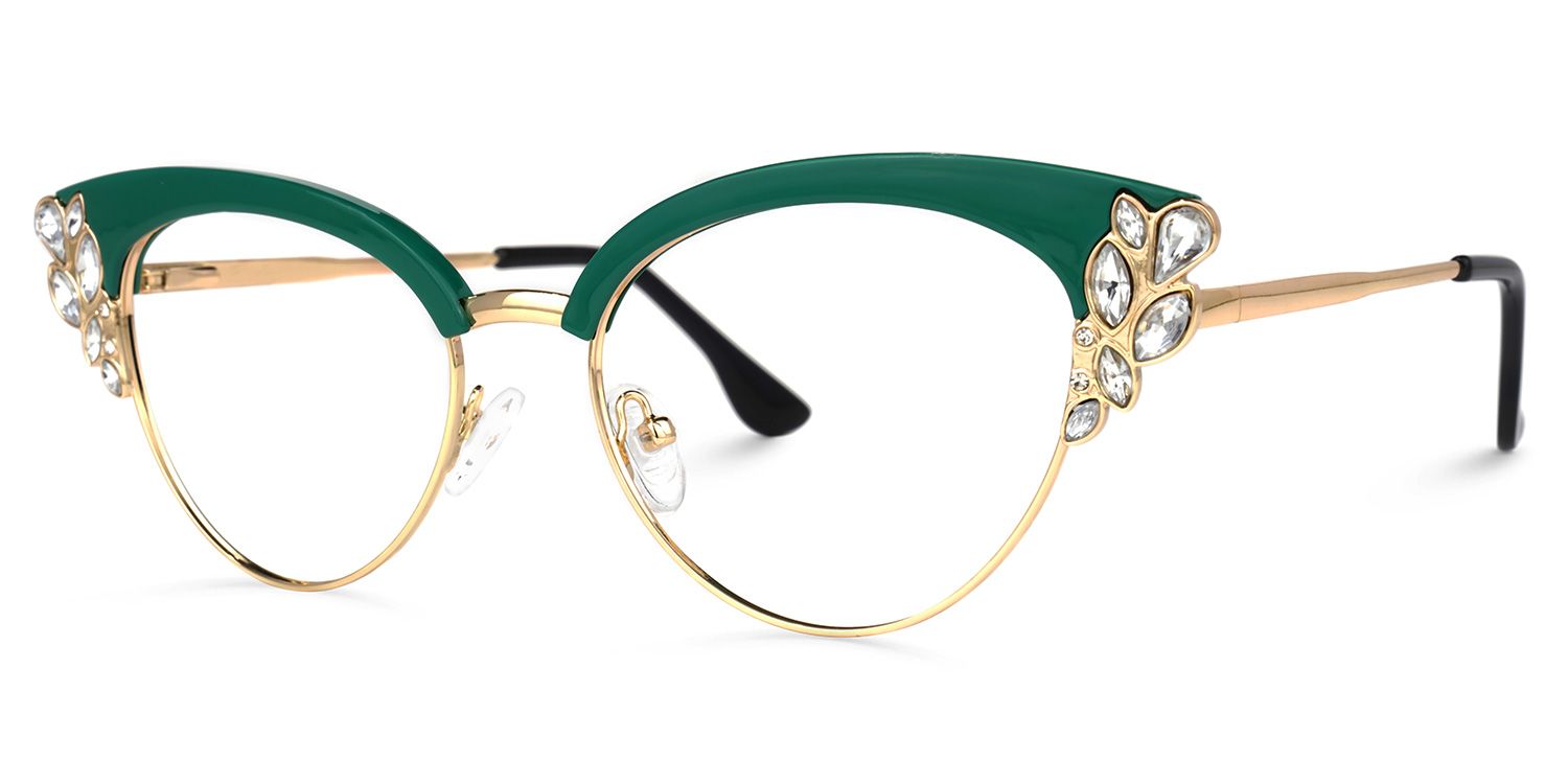 Portia - Browline Green Eyeglasses | Vooglam Front View