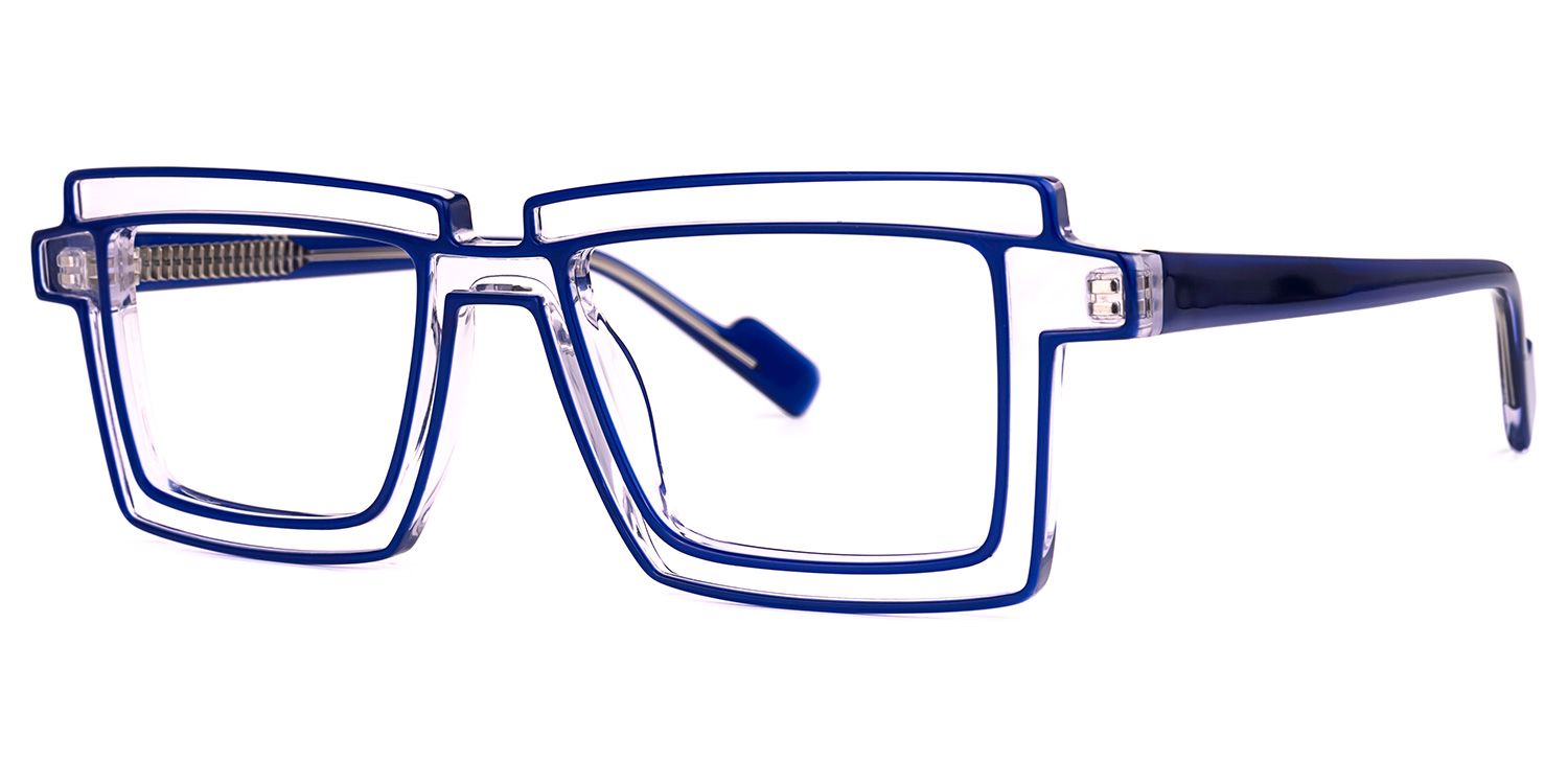 Joselyn - Cyberpunk Rectangle Glasses Blue Outline | Vooglam Front View