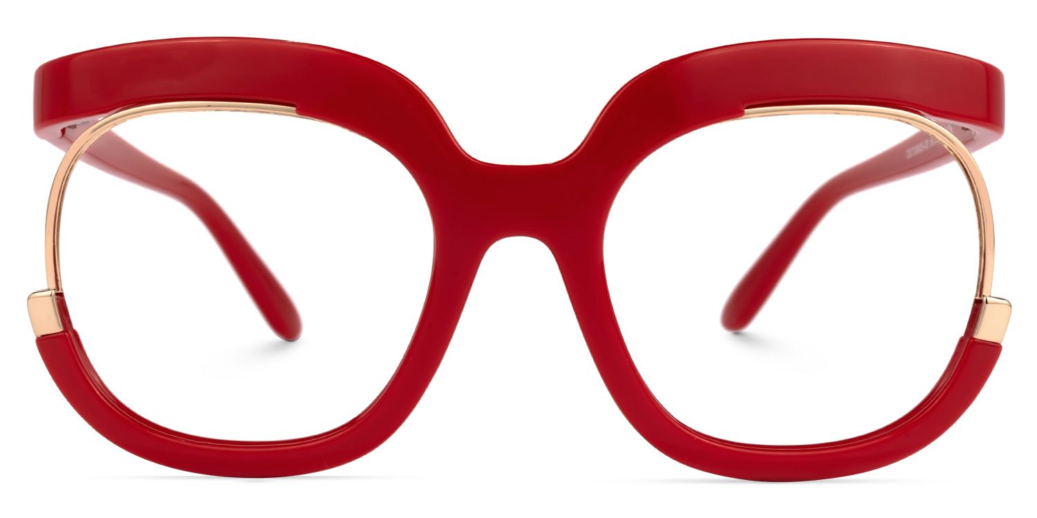 Fredia - Red and Gold Details Avant-Garde Glasses by Vooglam - Angle View