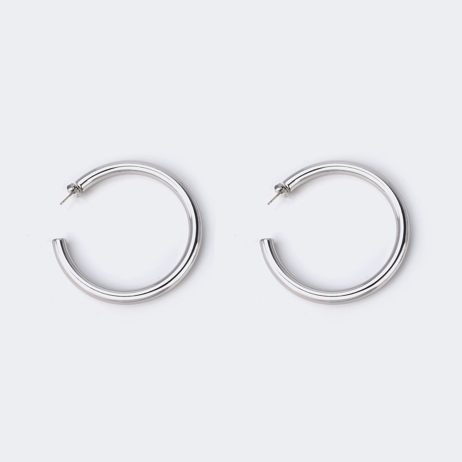 Chunky Silver Pierced Earrings | Vooglam.com Front View