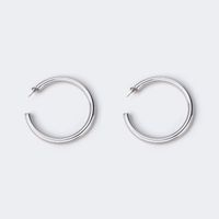 Chunky Silver Pierced Earrings | Vooglam.com Front View
