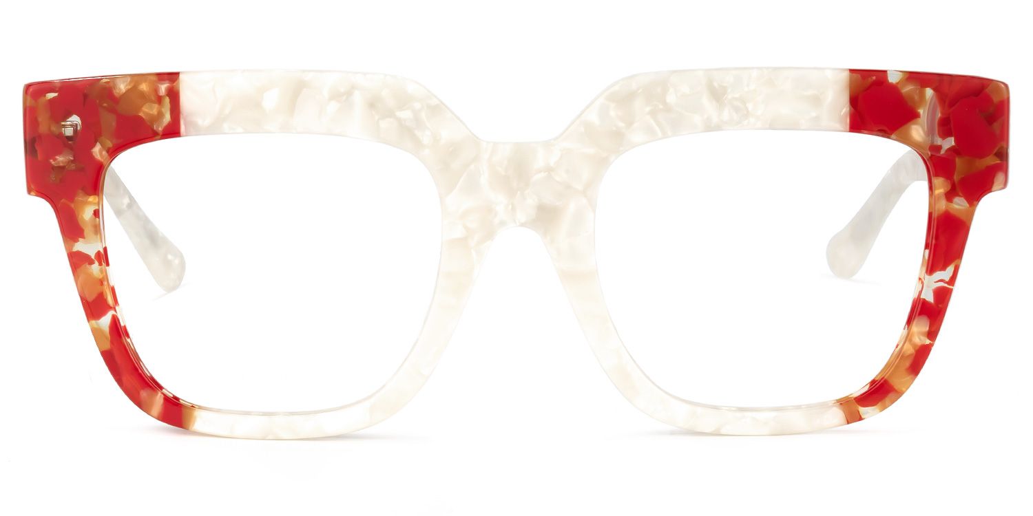 Yolanda - Square Red Eyeglasses by Vooglam - Angle View