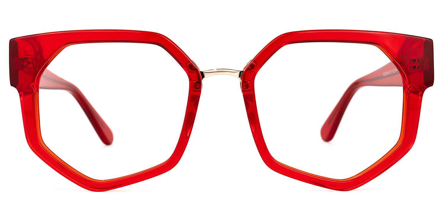 Cornelius - Geometric Red Eyeglasses by Vooglam - Angle View