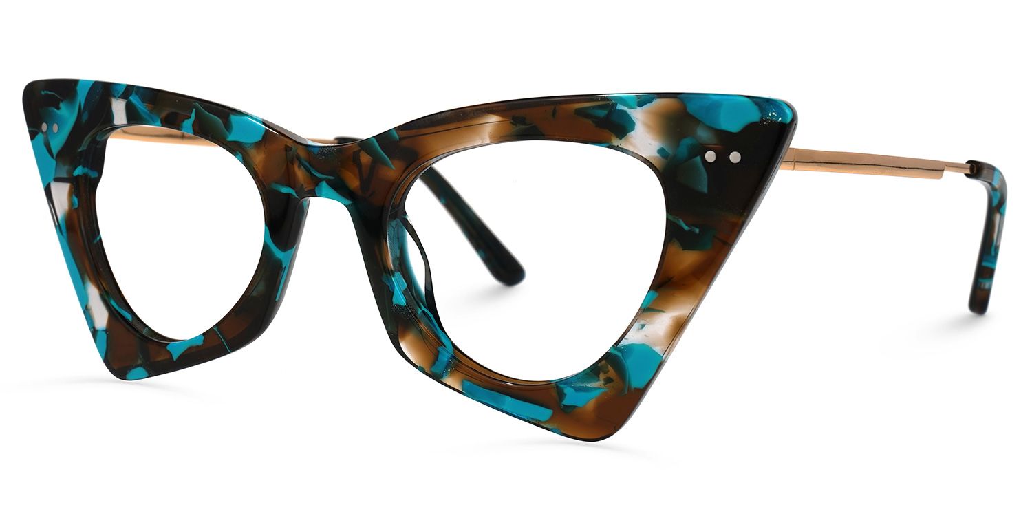 Gretchen - Geometric Brown/Blue Eyeglasses | Vooglam Front View