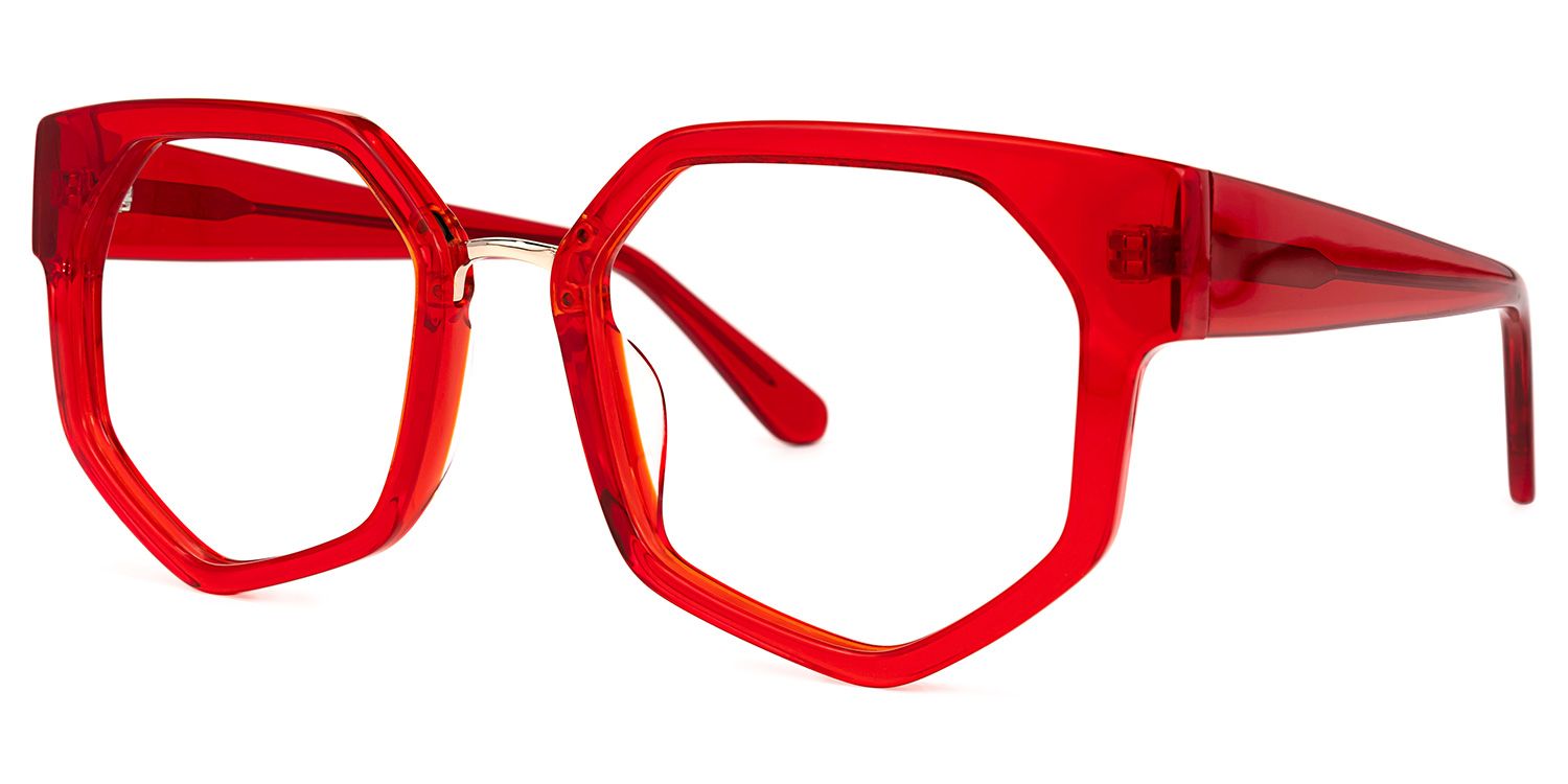 Cornelius - Geometric Red Eyeglasses by Vooglam - Front View