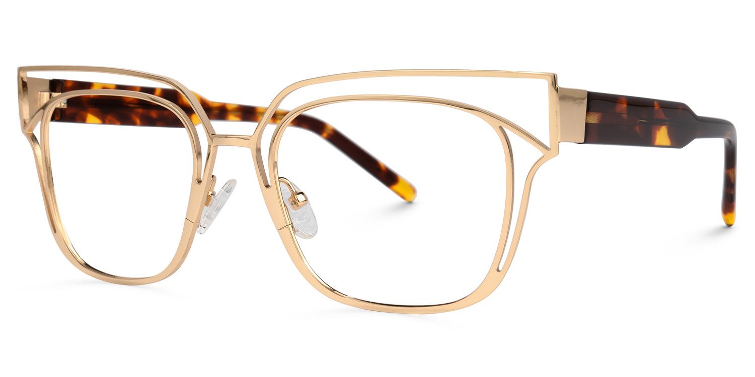 Kadie - Rectangle Gold Eyeglasses | Vooglam Front View