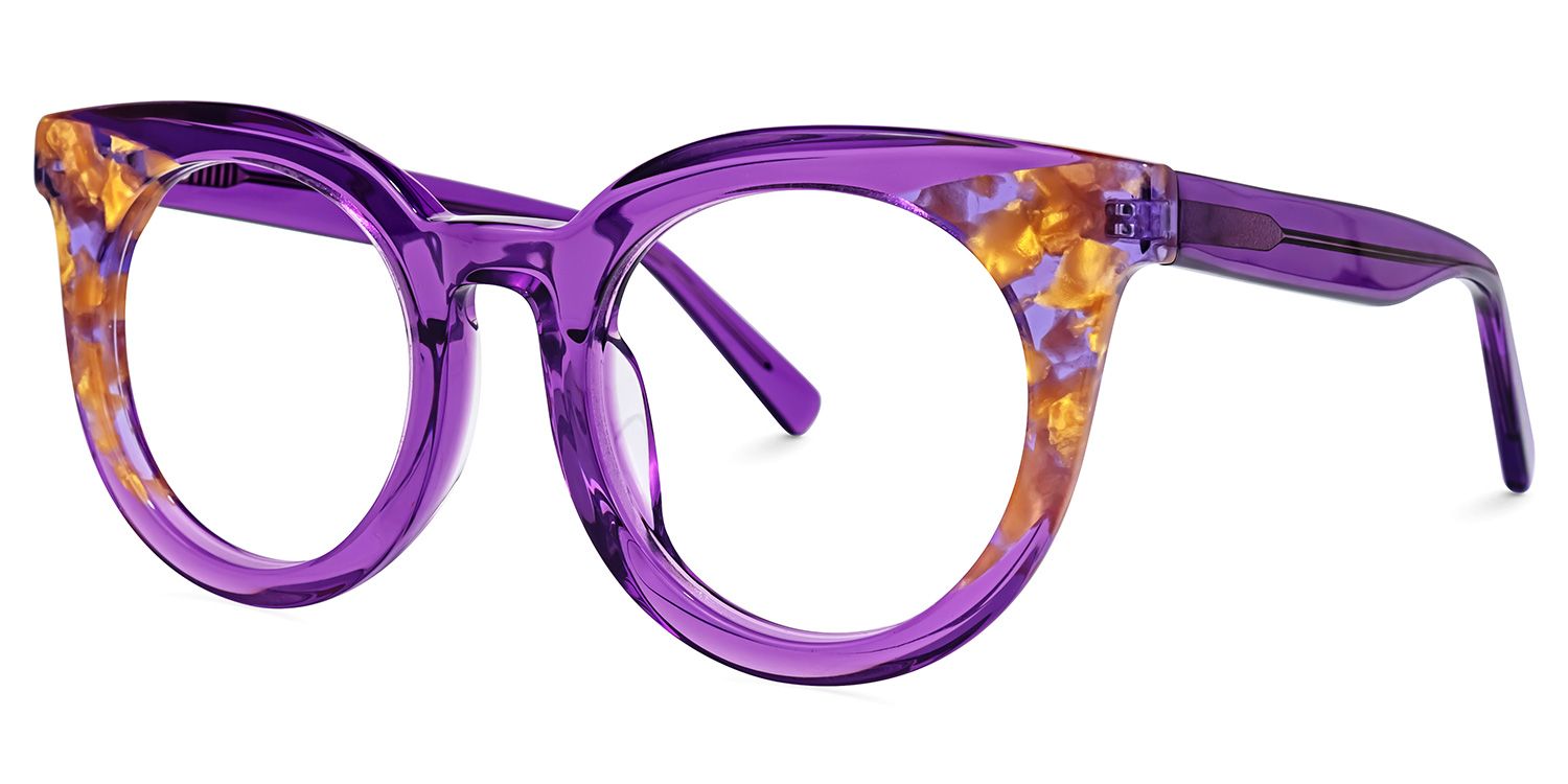 Elmore - Round Purple Eyeglasses by Vooglam - Front View