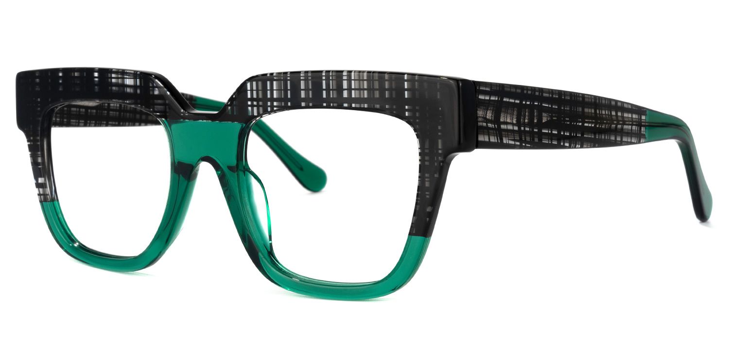 Square Green Eyeglasses by Vooglam.com - Front View