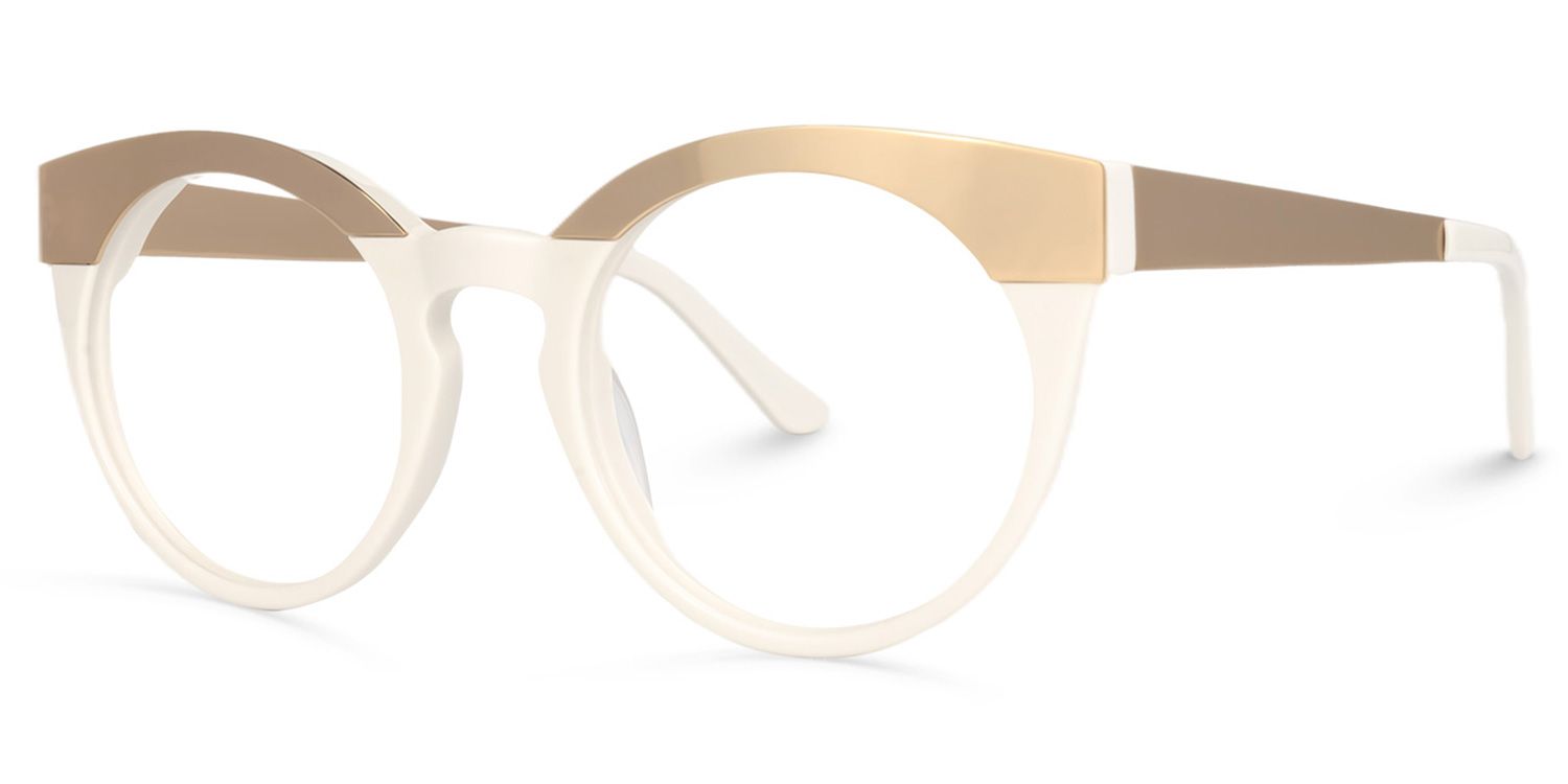 Round White Eyeglasses | Vooglam.com Front View