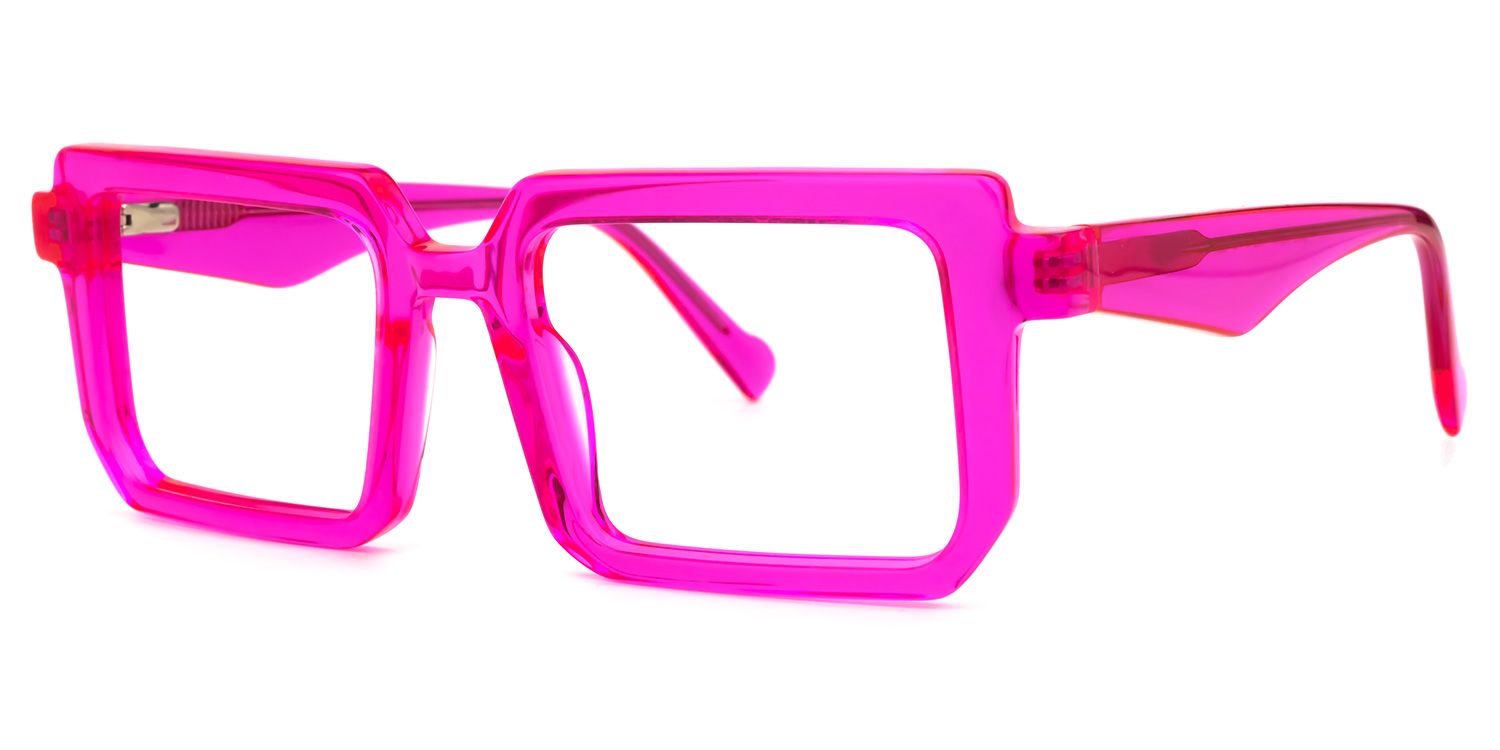 Cassiel - Bold Neon Pink Rectangular Frame Glasses | Vooglam Front View