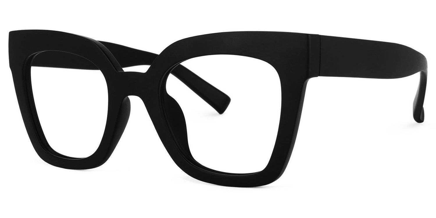 Naila -  Bold Square Matte Black Eyeglasses │Vooglam Front View