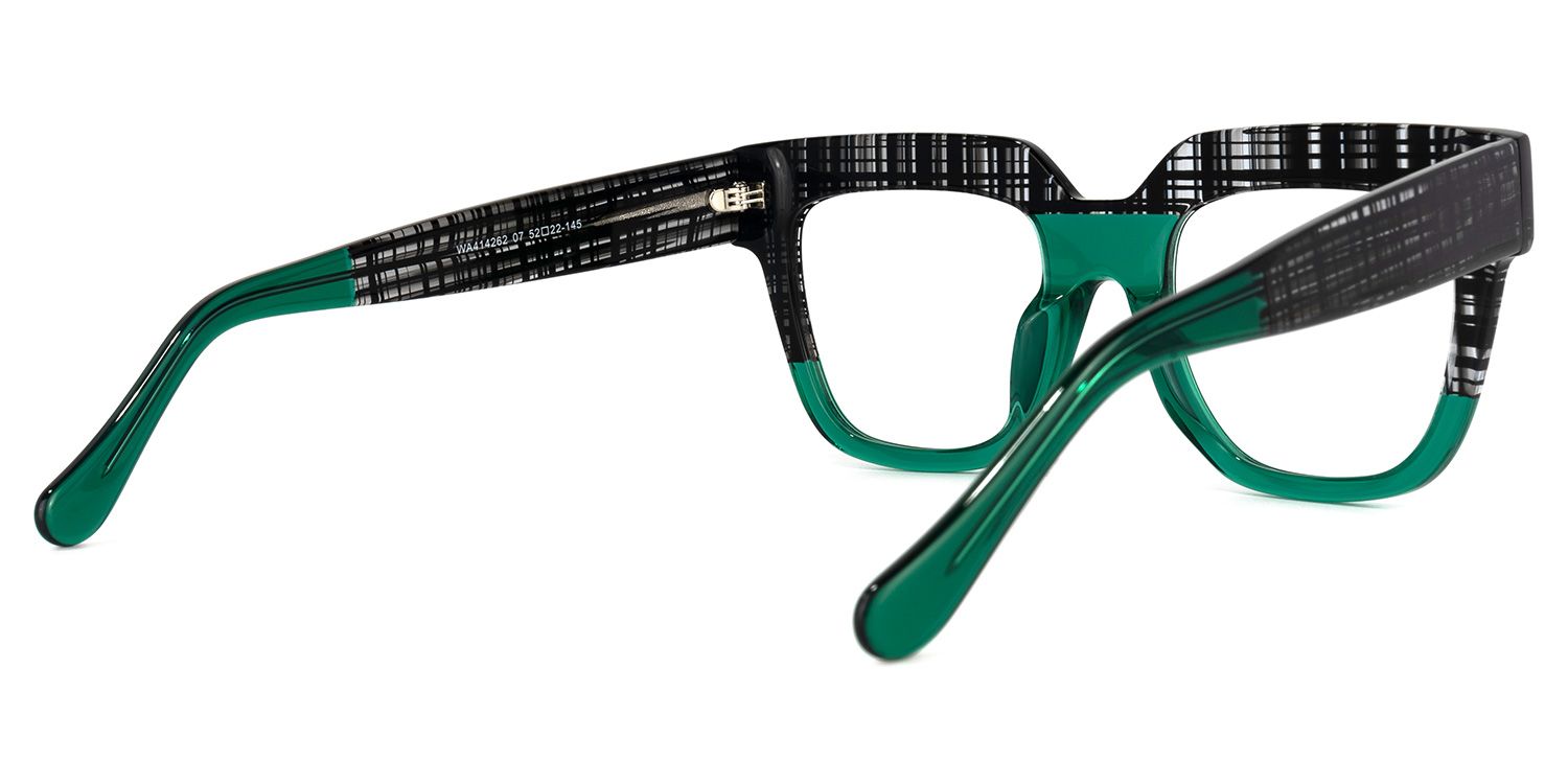 Square Green Eyeglasses by Vooglam.com - Side View