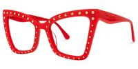 Cyndi - Square Red Eyeglasses | Vooglam Front View