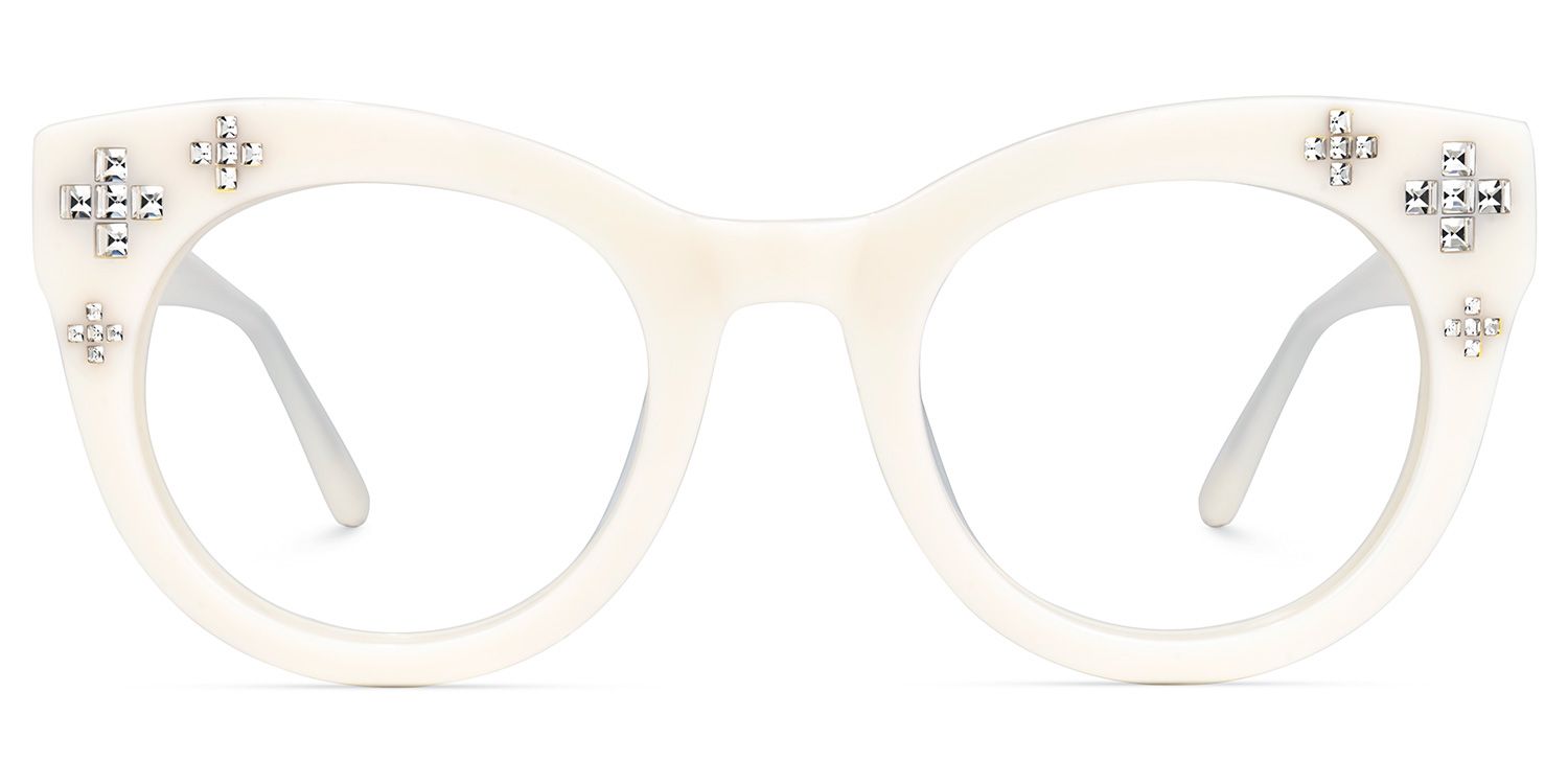 Dembo - Round White Eyeglasses | Vooglam Angle View