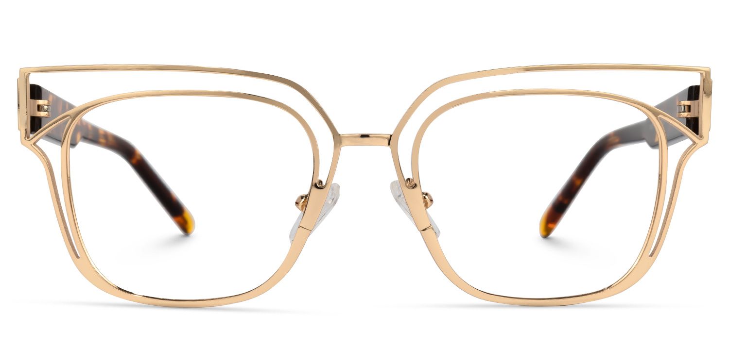 Kadie - Rectangle Gold Eyeglasses | Vooglam Angle View