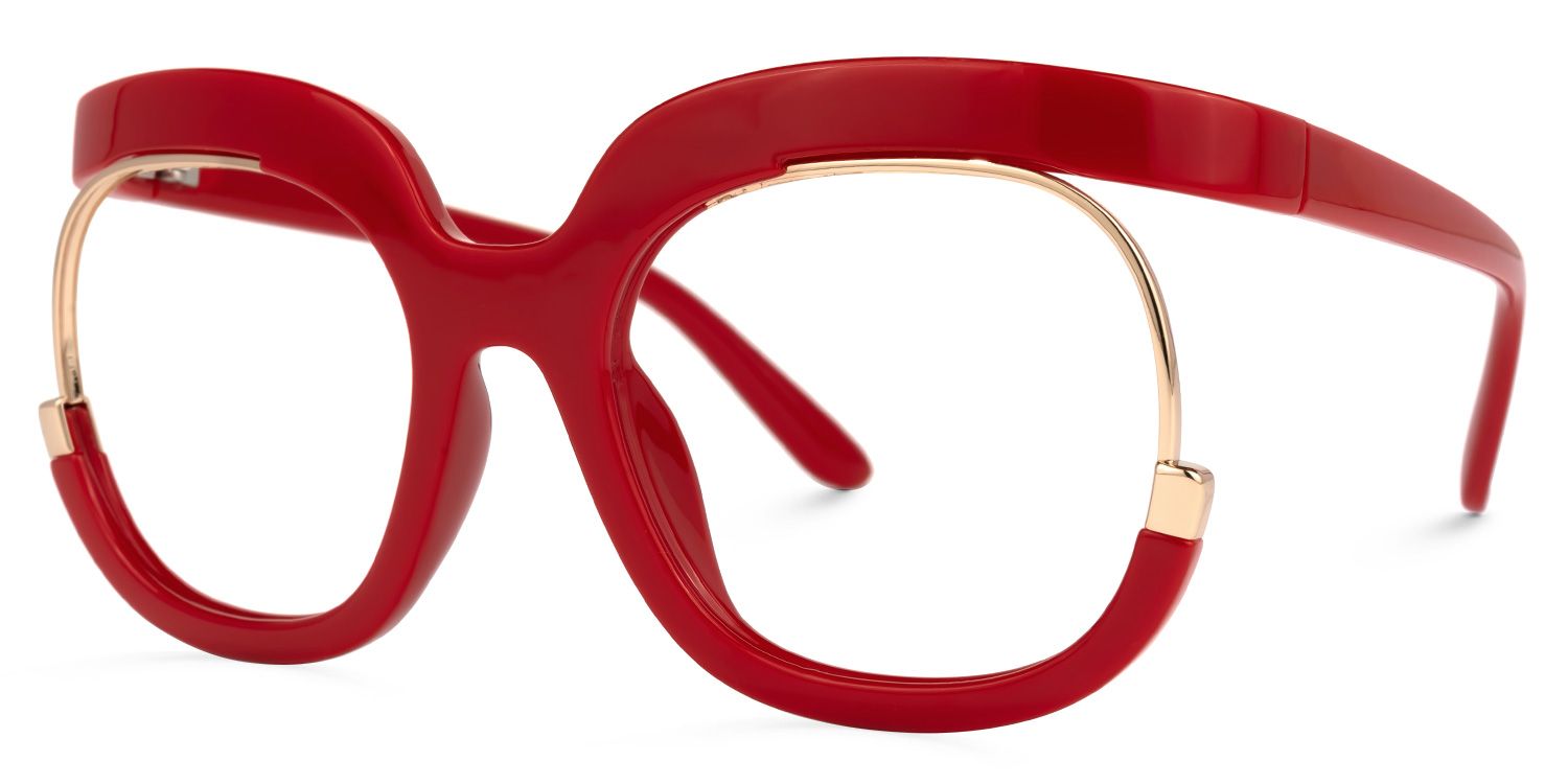 Fredia - Red and Gold Details Avant-Garde Glasses | Vooglam Front View