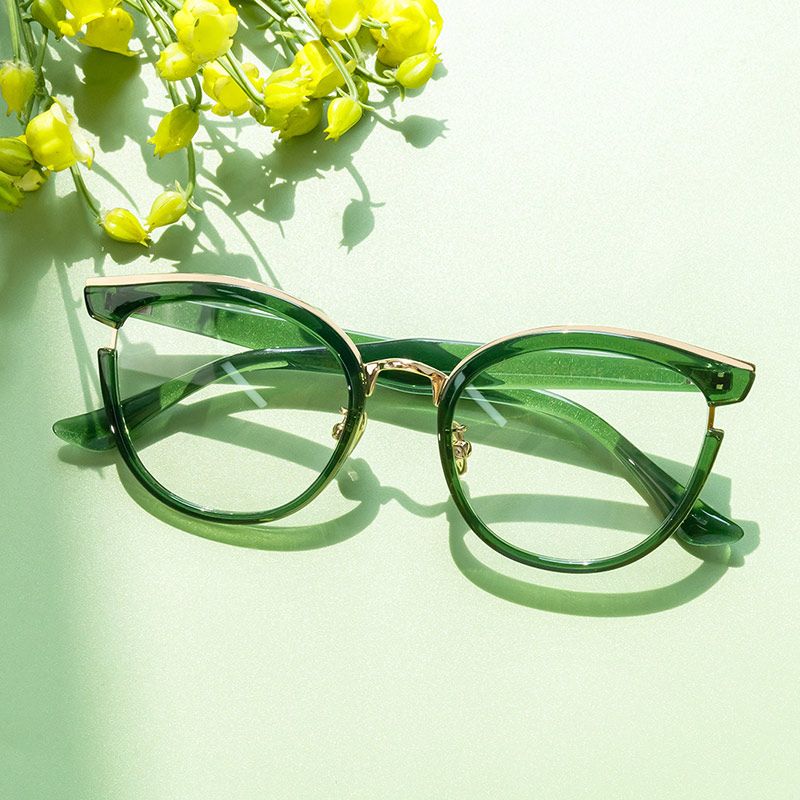 Retro - Round Dark Green Eyeglasses