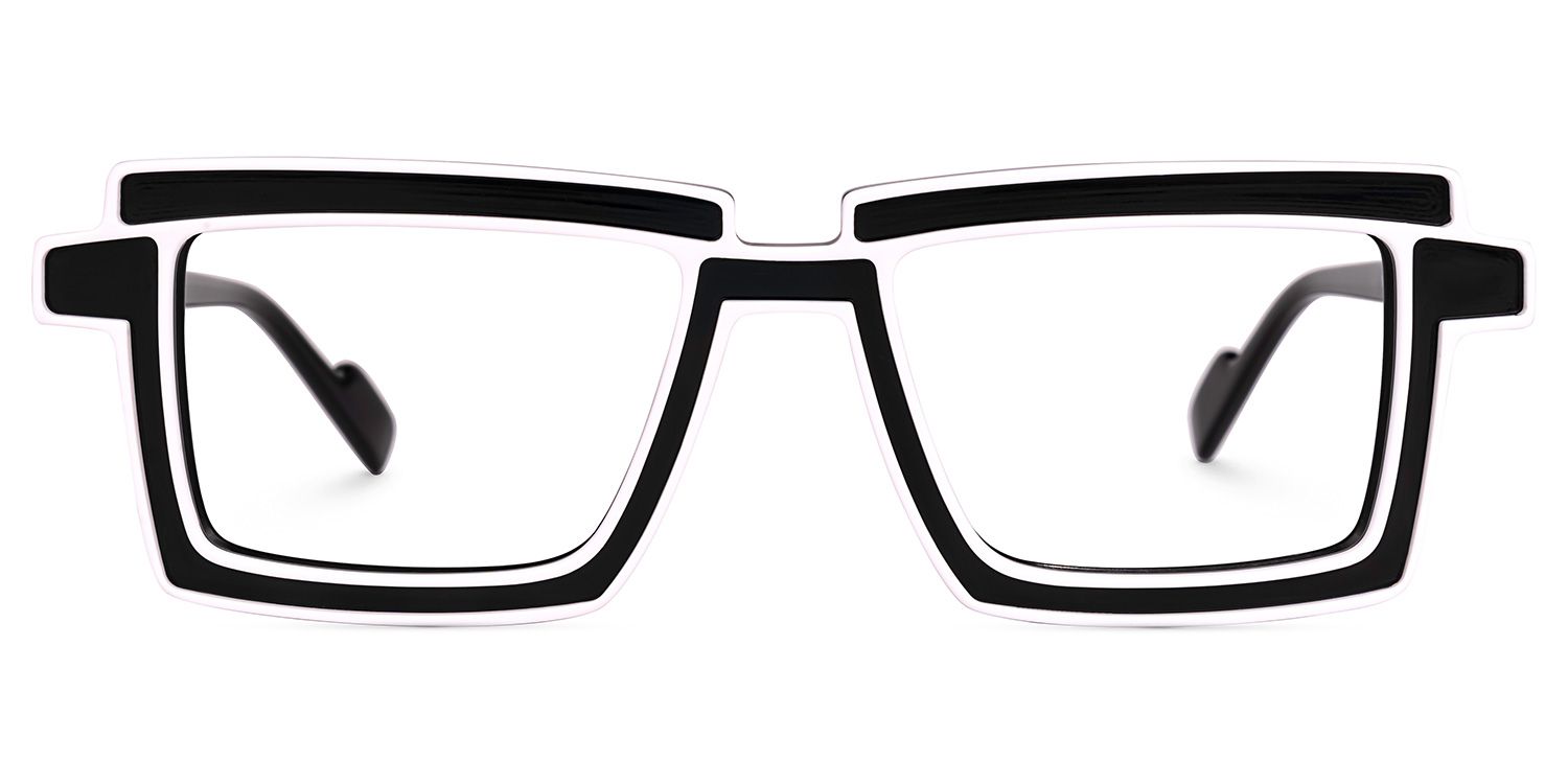 Joselyn - Rectangle Black Eyeglasses White Outline by Vooglam - Angle View