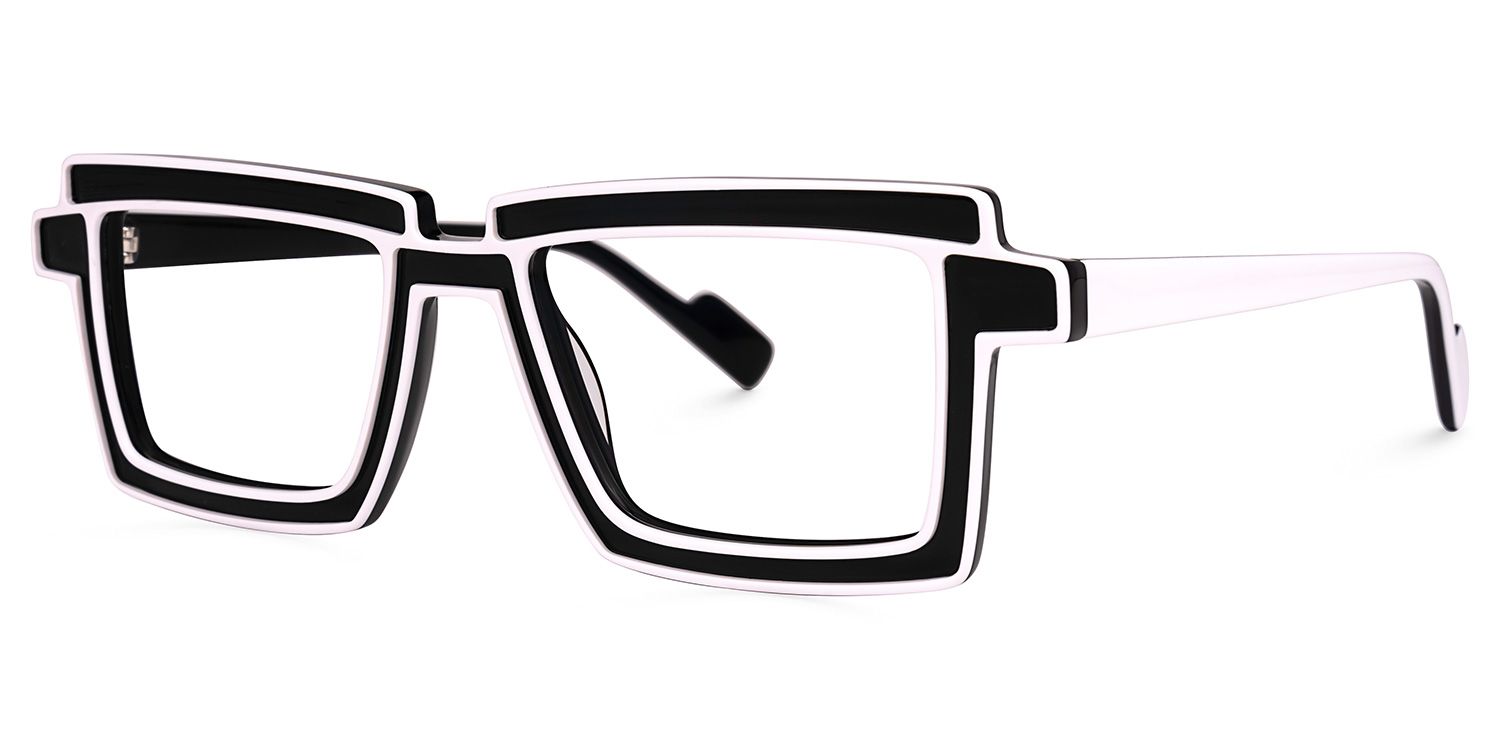 Joselyn - Rectangle Black Eyeglasses White Outline by Vooglam - Front View