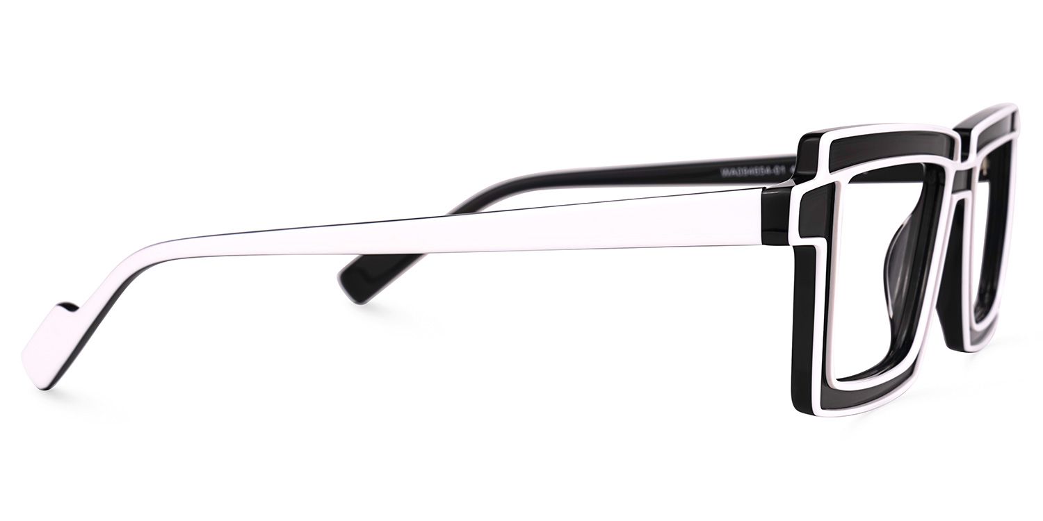 Joselyn - Rectangle Black Eyeglasses White Outline by Vooglam - Product View 4