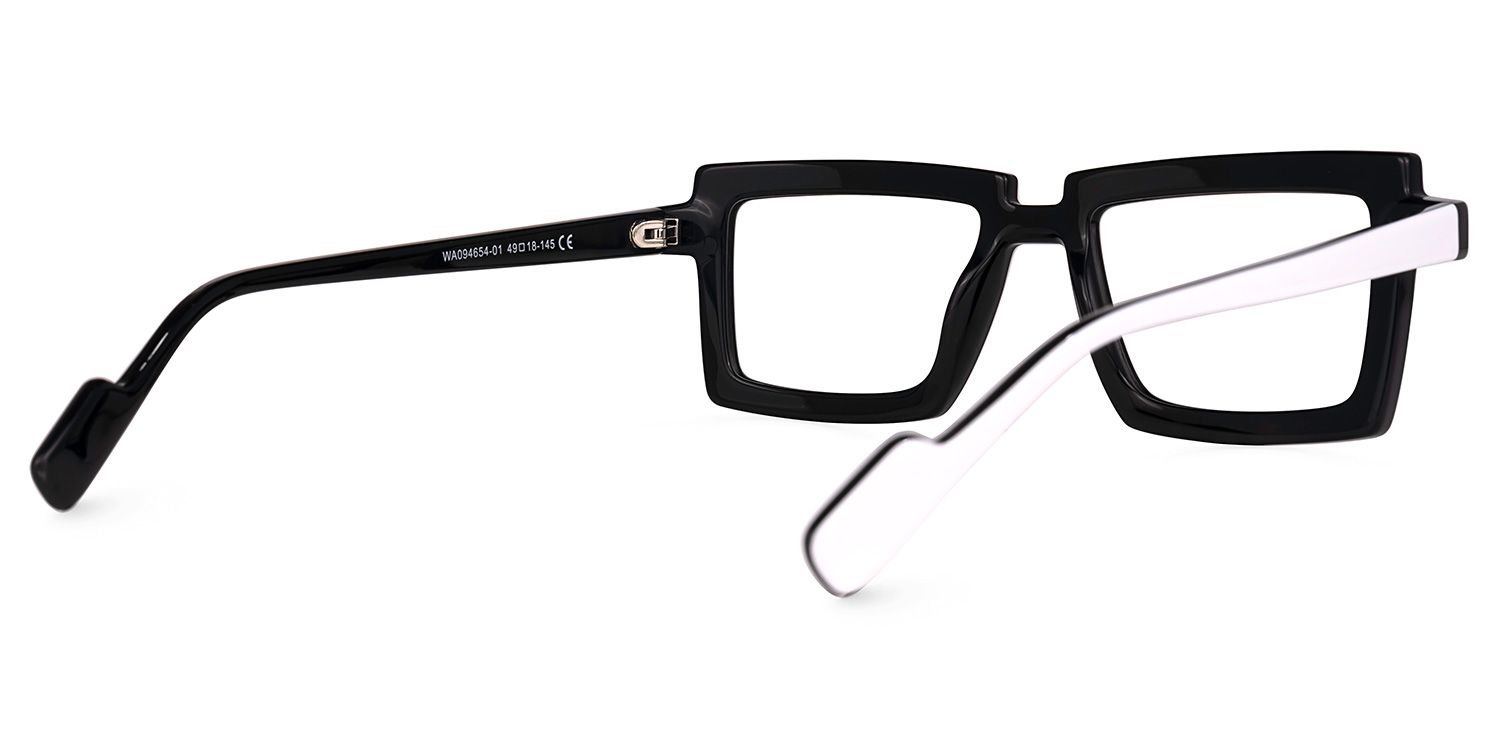 Joselyn - Rectangle Black Eyeglasses White Outline by Vooglam - Side View