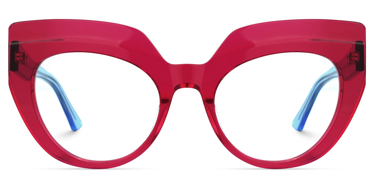 Cat Eye Red Eyeglasses by Vooglam.com - Angle View