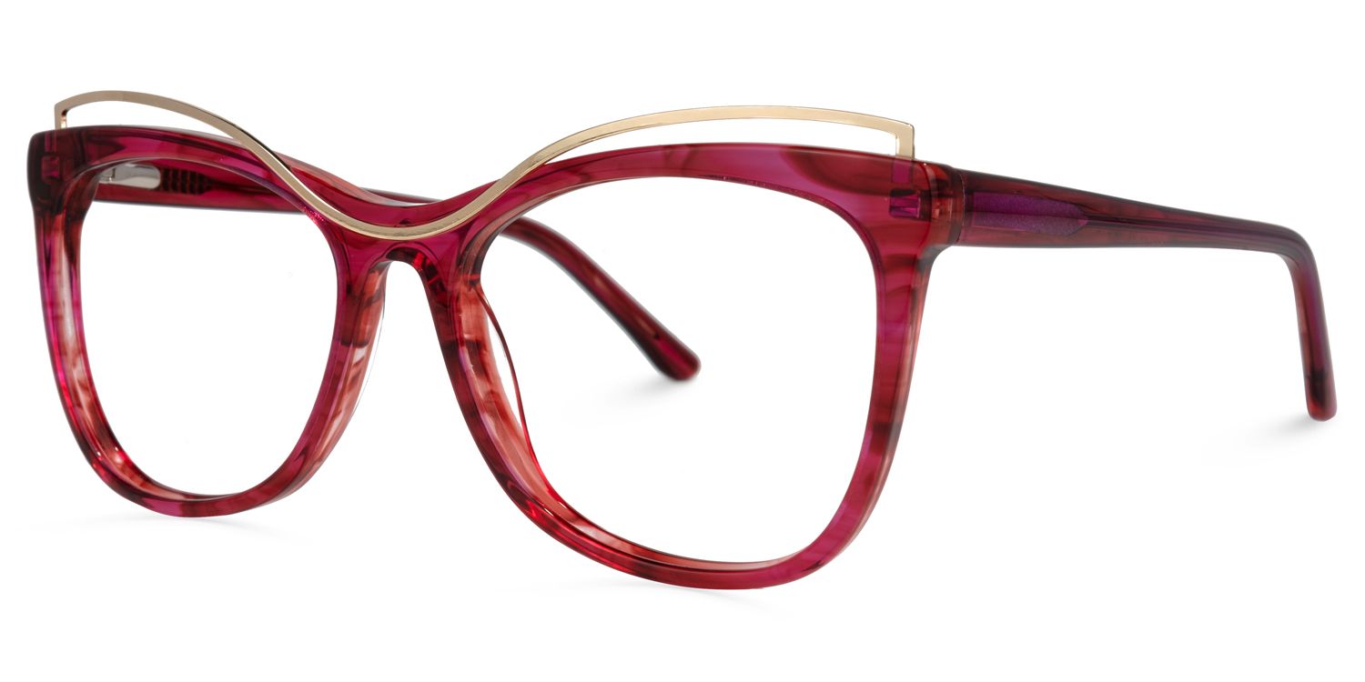 Renata - Square Red Eyeglasses | Vooglam Front View