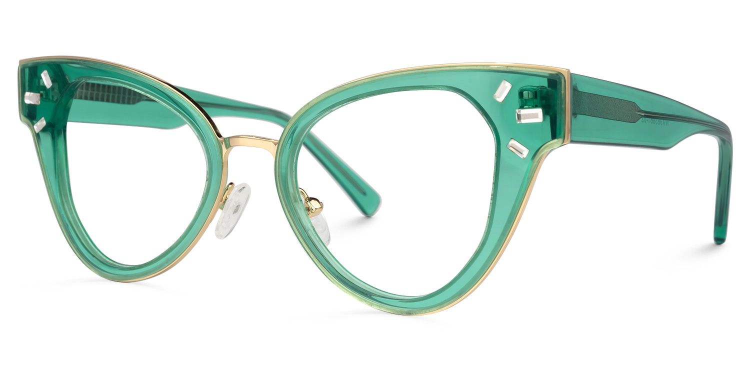 Alicea - Cat Eye Green Eyeglasses | Vooglam Front View