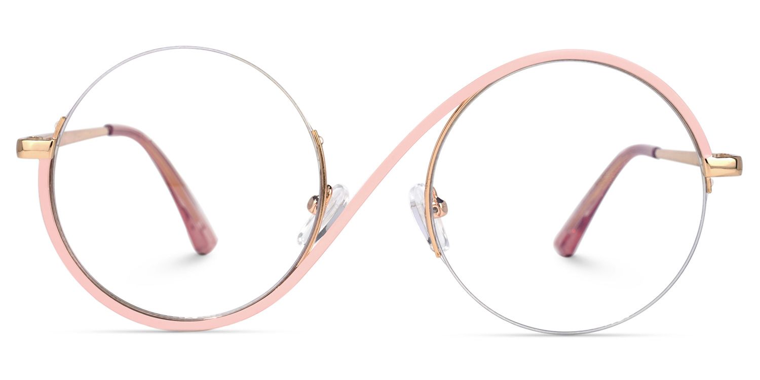 Manley - Delicate Round Pink Semi-Rim Glasses | Vooglam Angle View