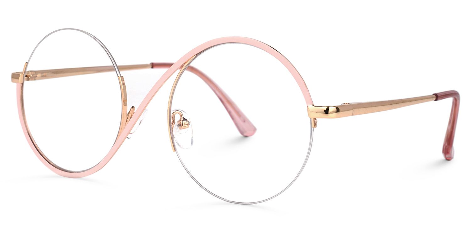 Manley - Delicate Round Pink Semi-Rim Glasses | Vooglam Front View