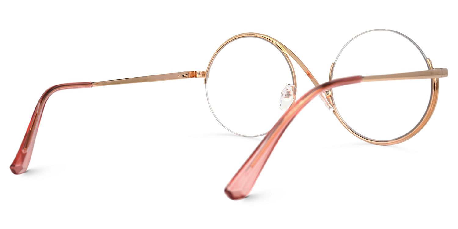 Manley - Delicate Round Pink Semi-Rim Glasses | Vooglam Side View