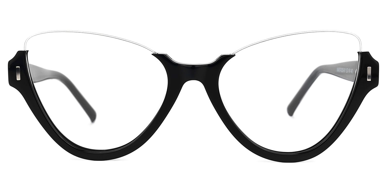 Omayra - Cat Eye Black Eyeglasses by Vooglam - Angle View