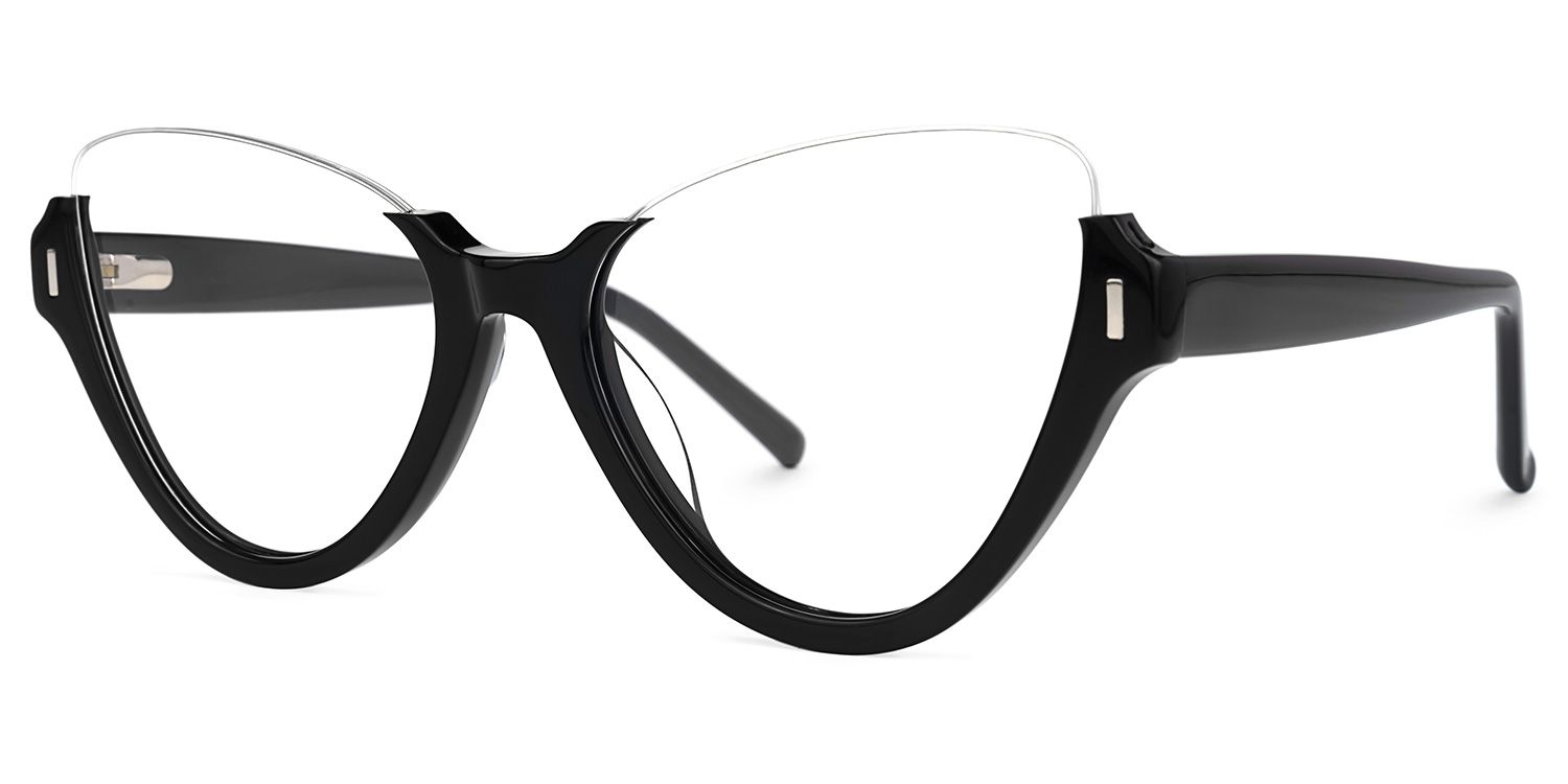 Omayra - Cat Eye Black Eyeglasses by Vooglam - Front View