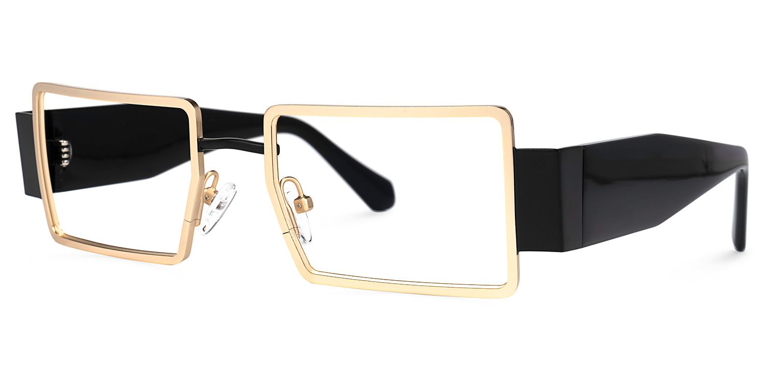 Anitta - Gold Rim Rectangular Glasses Bold Temples | Vooglam Front View