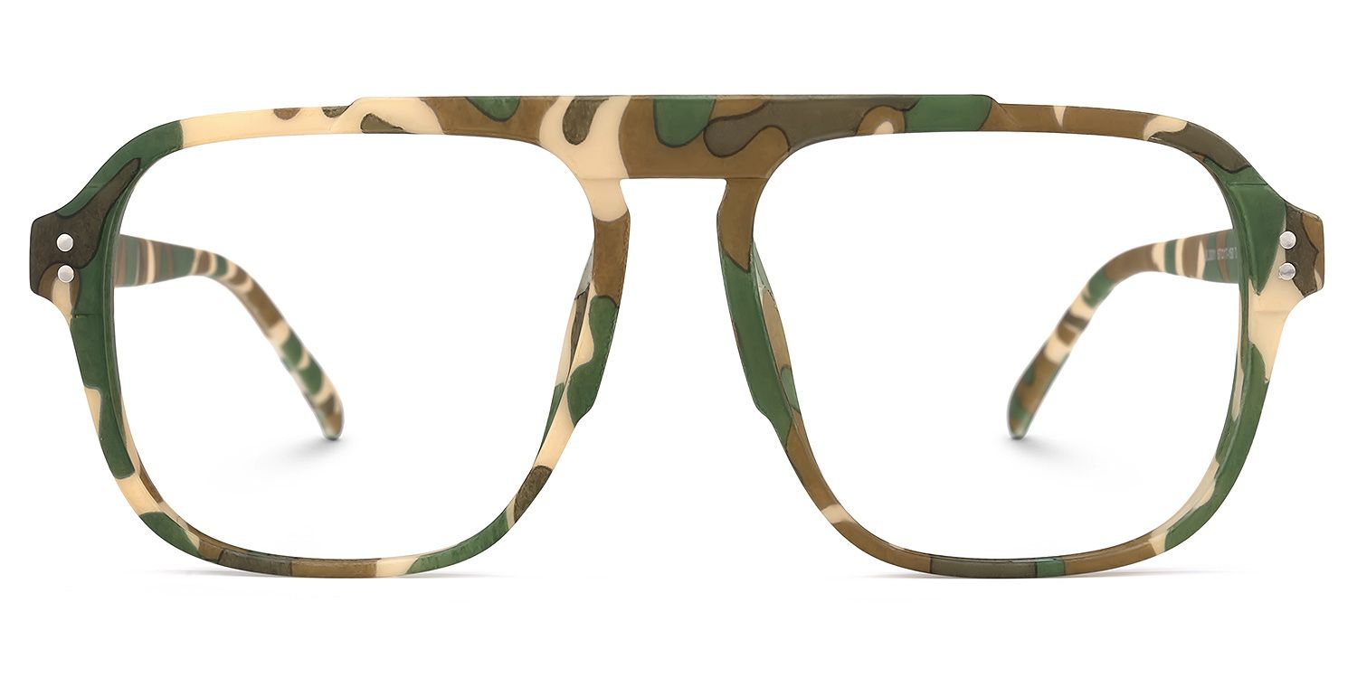 Sosa - Cool Green Camo Aviator Eyeglasses by Vooglam - Angle View