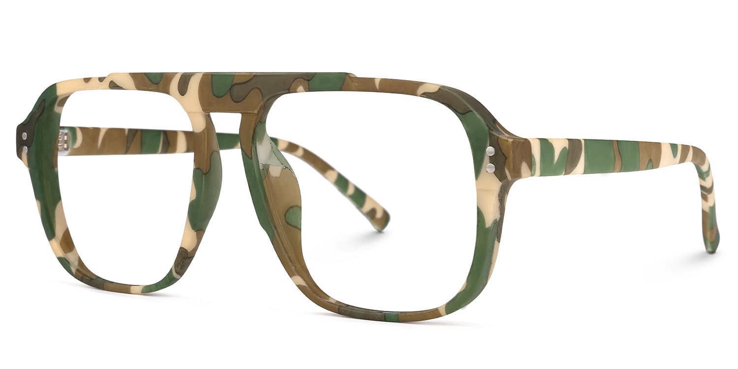 Sosa - Cool Green Camo Aviator Eyeglasses by Vooglam - Front View
