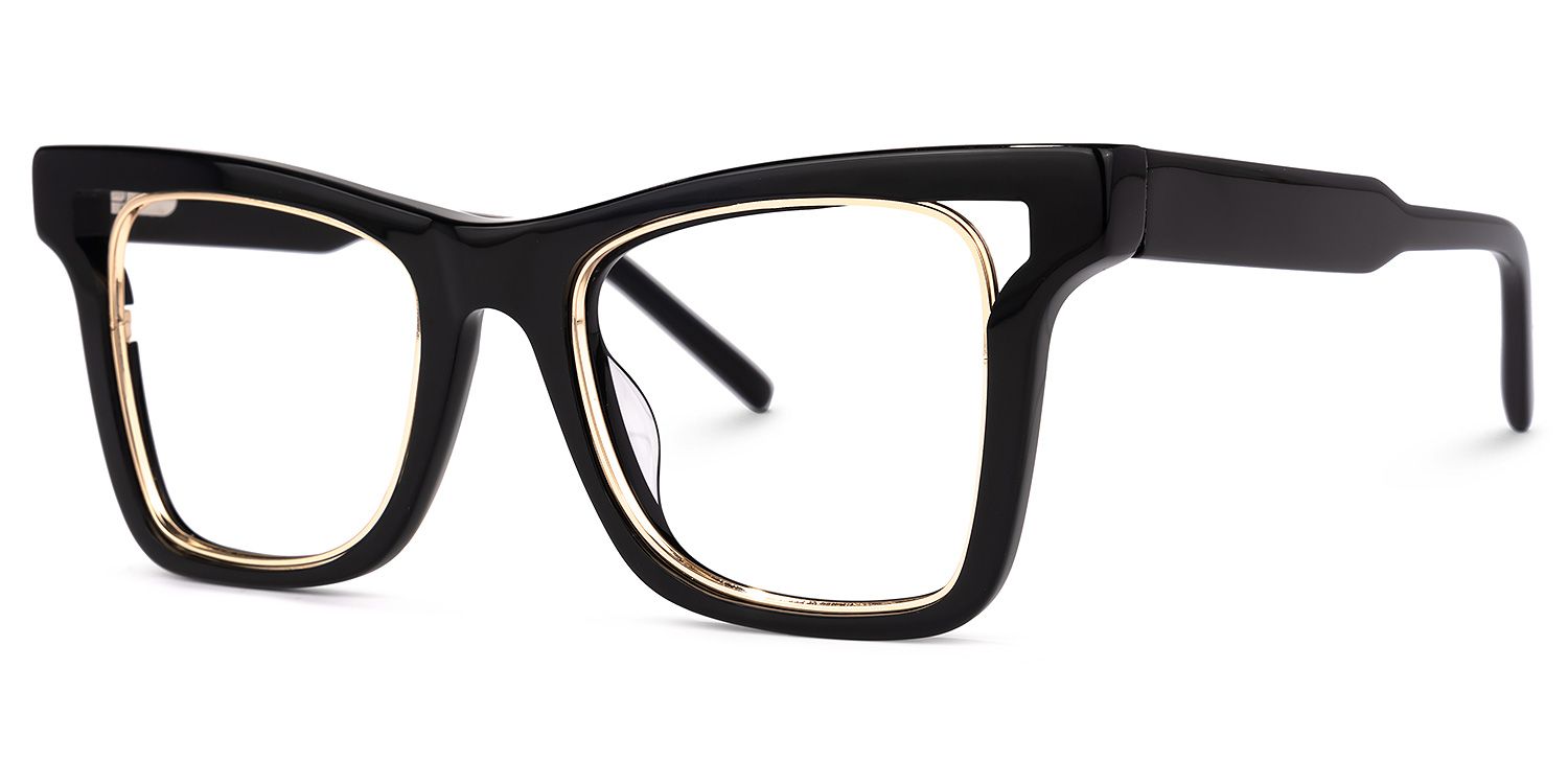 Efrain - Rectangle Black Eyeglasses by Vooglam - Front View
