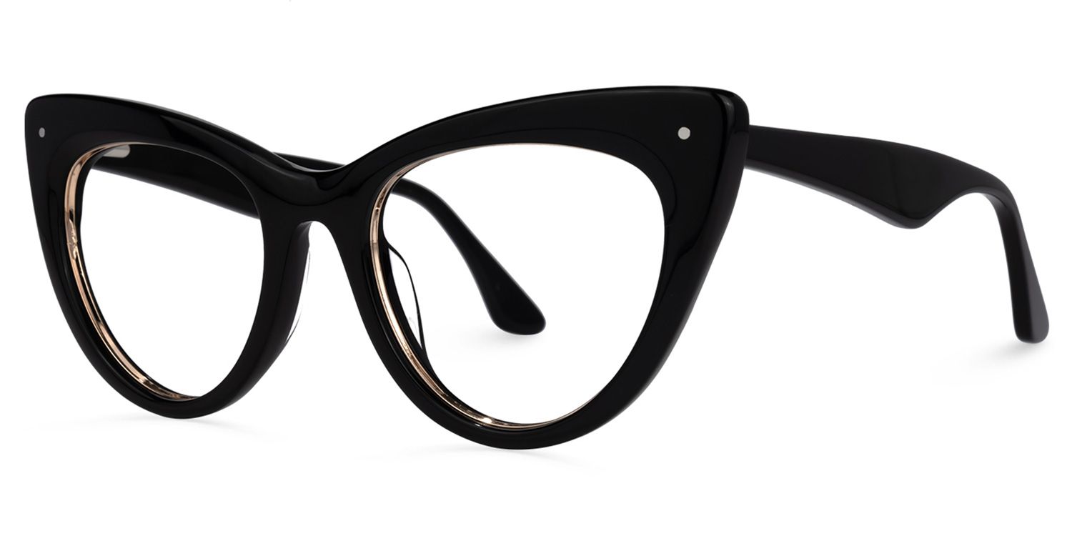 Akua - Cat Eye Black Eyeglasses by Vooglam - Front View