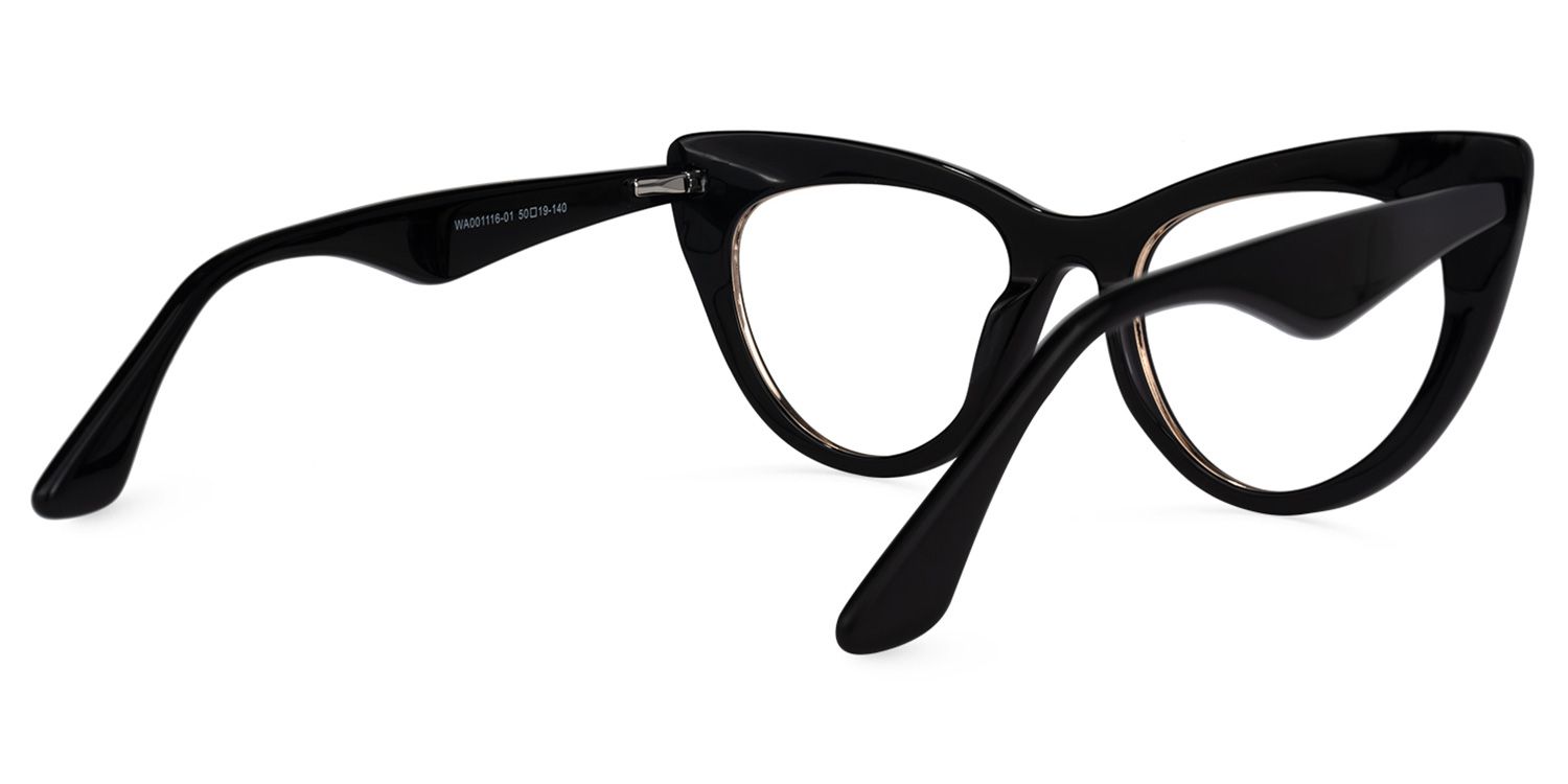 Akua - Cat Eye Black Eyeglasses by Vooglam - Side View