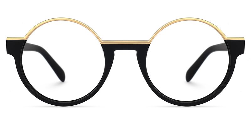 Latina - Retro Round Black & Gold Glasses