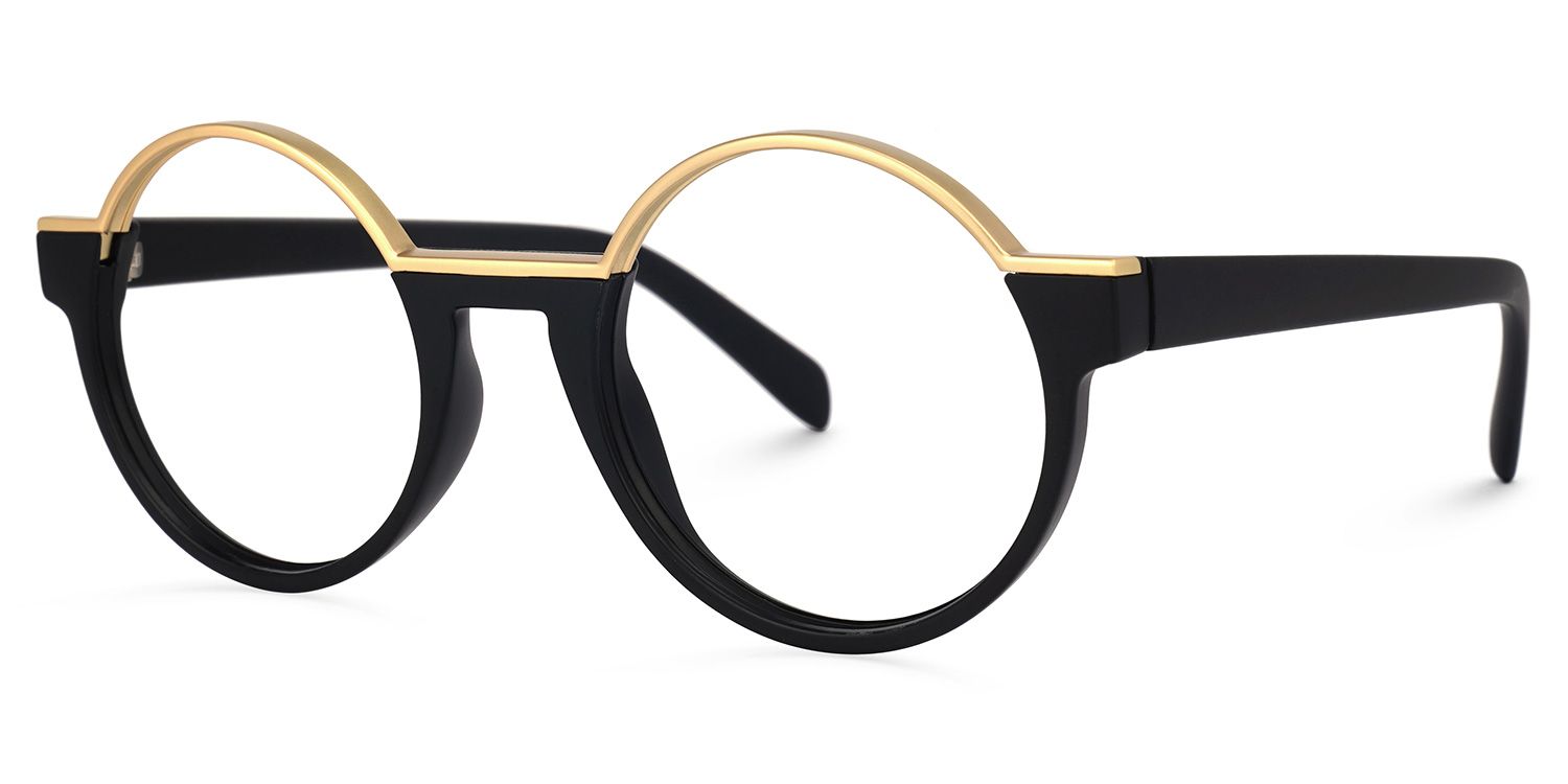 Latina - Retro Round Black & Gold Glasses | Vooglam Front View